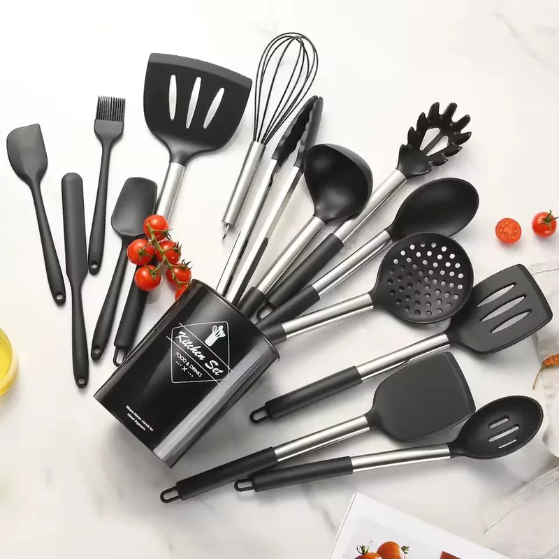 Kit 12 Utensílios de Cozinha em Silicone Grau Alimentício – Colheres Medidoras e Espátulas Práticas