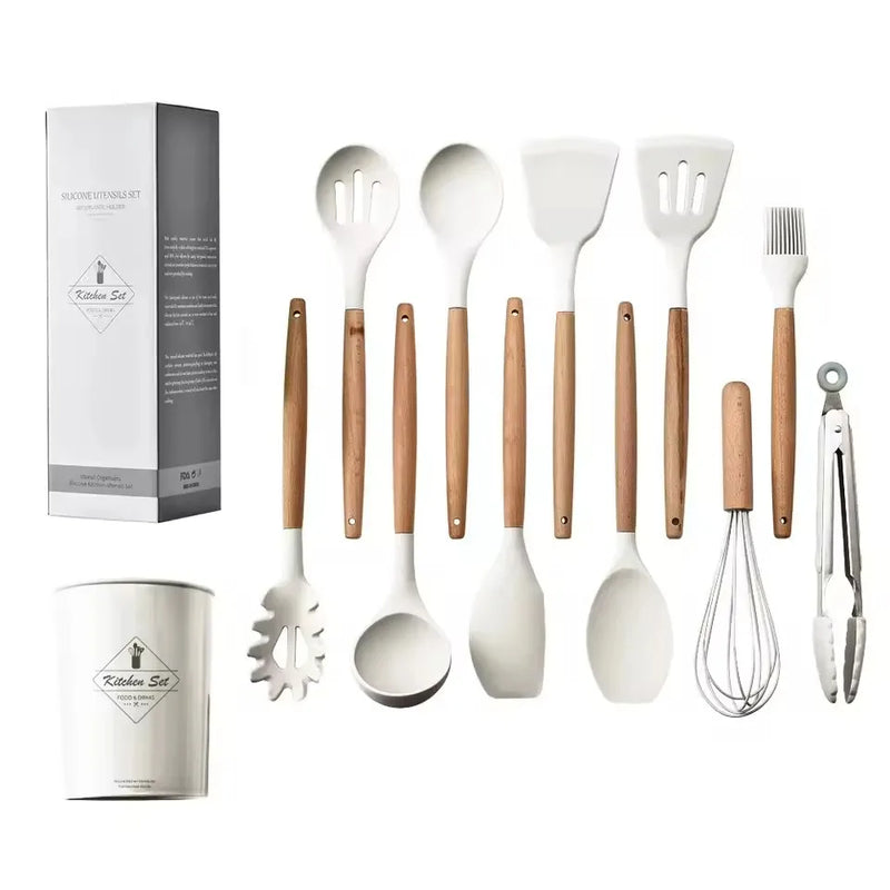 Kit 12 Utensílios de Cozinha em Silicone Grau Alimentício – Colheres Medidoras e Espátulas Práticas