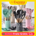 Kit 12 Utensílios de Cozinha em Silicone Grau Alimentício – Colheres Medidoras e Espátulas Práticas