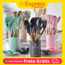 Kit 12 Utensílios de Cozinha em Silicone Grau Alimentício – Colheres Medidoras e Espátulas Práticas