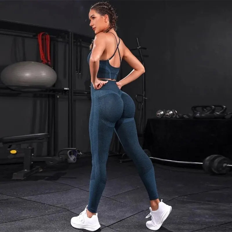 Conjunto Feminino 2 Peças – Roupas de Yoga Sem Costura, Traje Esportivo para Treino, Academia e Fitness, Legging de Cintura Alta