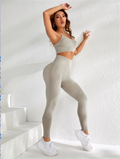 Conjunto Feminino 2 Peças – Roupas de Yoga Sem Costura, Traje Esportivo para Treino, Academia e Fitness, Legging de Cintura Alta
