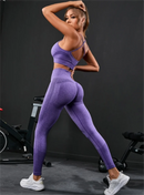 Conjunto Feminino 2 Peças – Roupas de Yoga Sem Costura, Traje Esportivo para Treino, Academia e Fitness, Legging de Cintura Alta