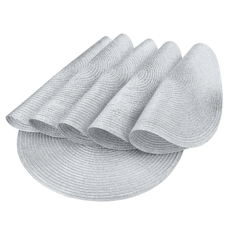 Jogo com 6 Jogos Americanos Redondos e Porta-Copos – Trançados, Laváveis, Resistente ao Calor – Jogos de Mesa e Porta-Copos para Mesa de Jantar