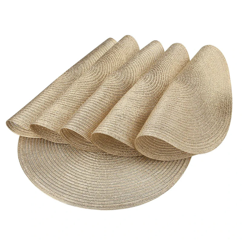 Jogo com 6 Jogos Americanos Redondos e Porta-Copos – Trançados, Laváveis, Resistente ao Calor – Jogos de Mesa e Porta-Copos para Mesa de Jantar