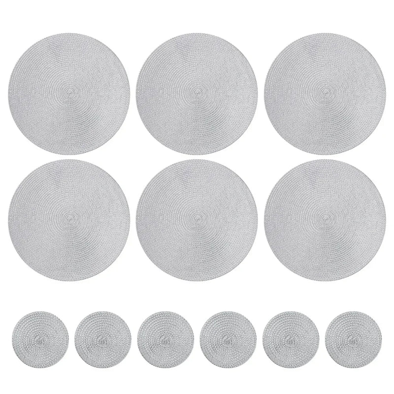 Jogo com 6 Jogos Americanos Redondos e Porta-Copos – Trançados, Laváveis, Resistente ao Calor – Jogos de Mesa e Porta-Copos para Mesa de Jantar